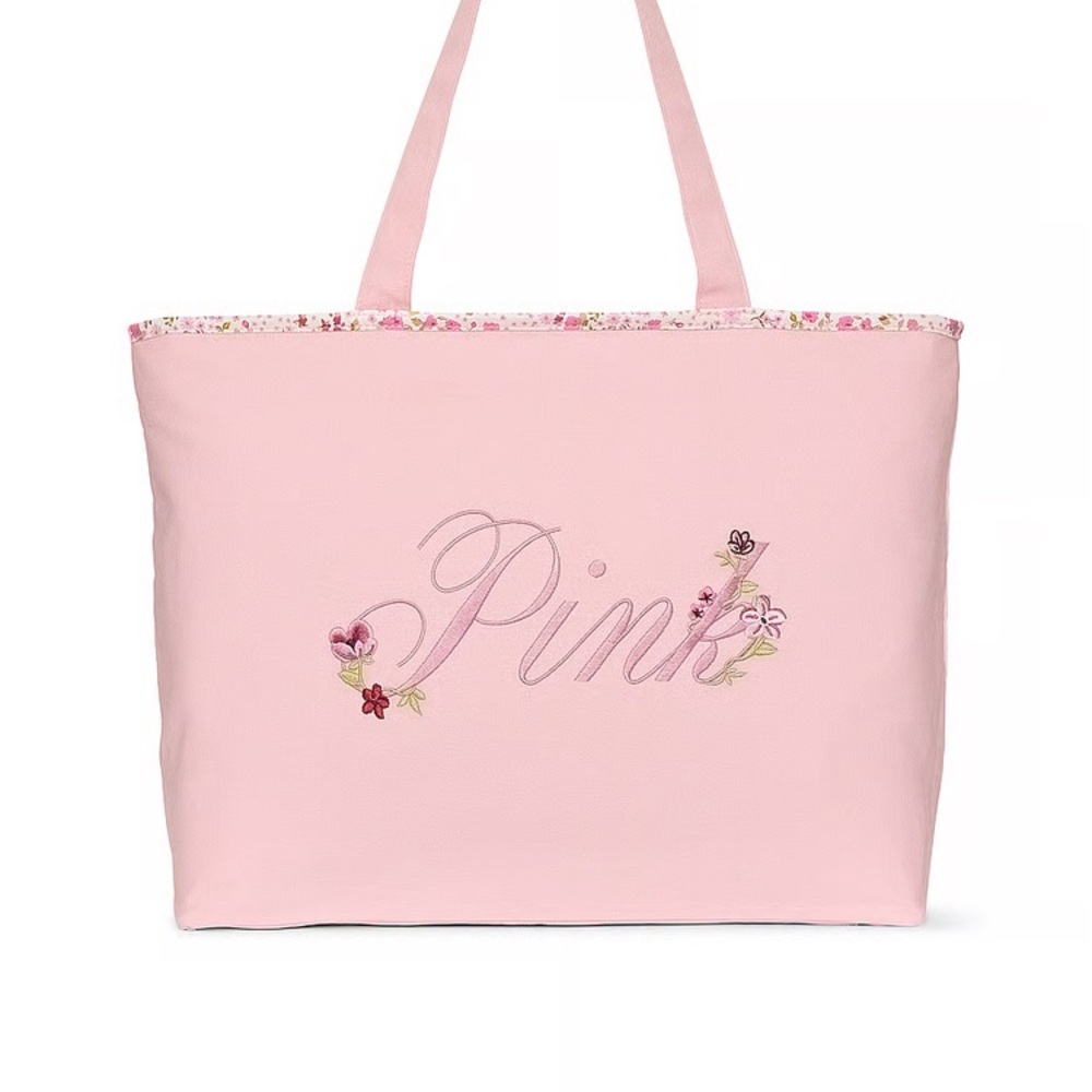 Victoria's Secret Light Pink Floral-Trim tote
